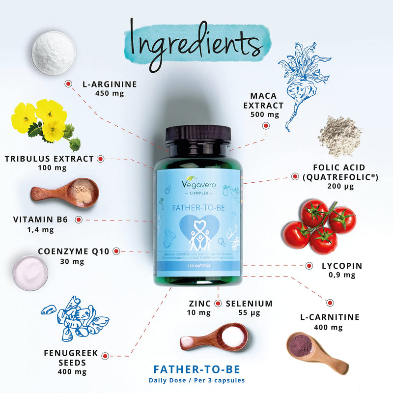 Male Fertility Supplement Vegavero® | 120 Capsules | Conception Vitamins for Men | with Maca, Tribulus, Zinc, L-Arginine, Selenium, Q10 Coenzyme, L-Carnitine, Fenugreek & Vitamins | Vegan - BeesActive Australia