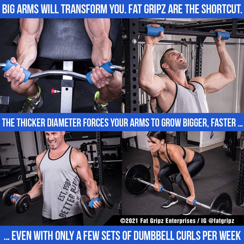 Fat Gripz Pro - The Simple Proven Way to Get Big Biceps & Forearms Fast (Winner of the Men’s Health Magazine Home Gym Award 2020) (2.25” Outer Diameter) NEW! Blue/Black - BeesActive Australia