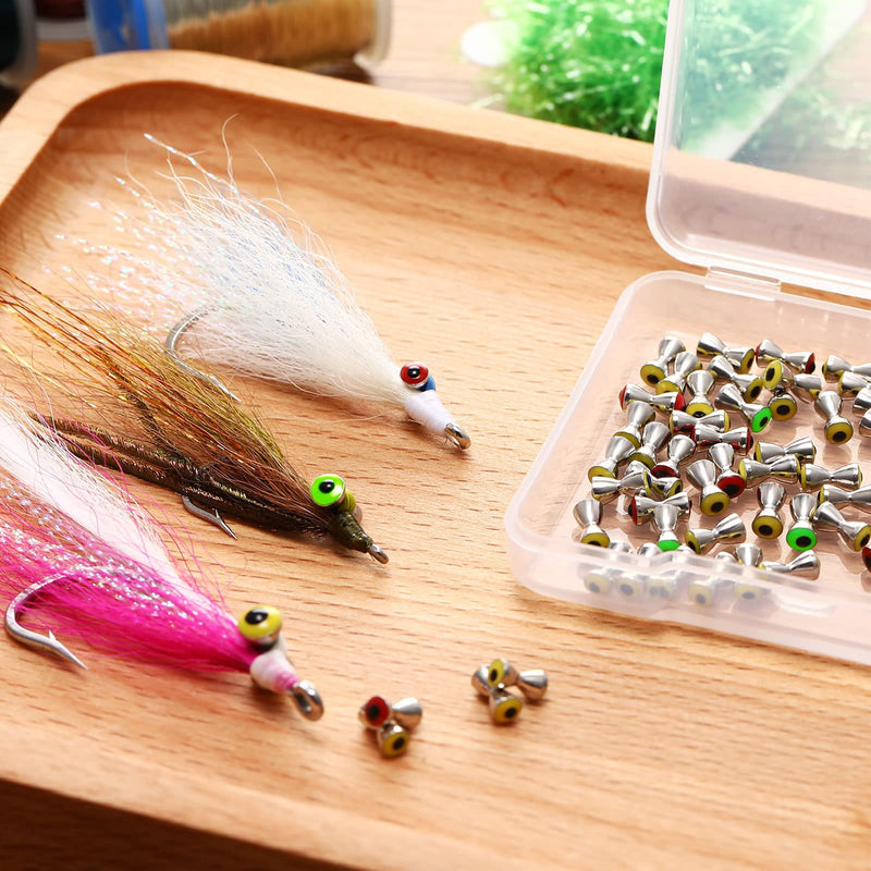 BBTO 50 Pieces Fly Tying, Fly Tying Eyes Fly Tying Material Realistic Fly Tying Dumbbell Eyes Alloy for Crafts Spinner Flies Fresh Water 3 Colors Shipped Randomly 3.2 mm - BeesActive Australia