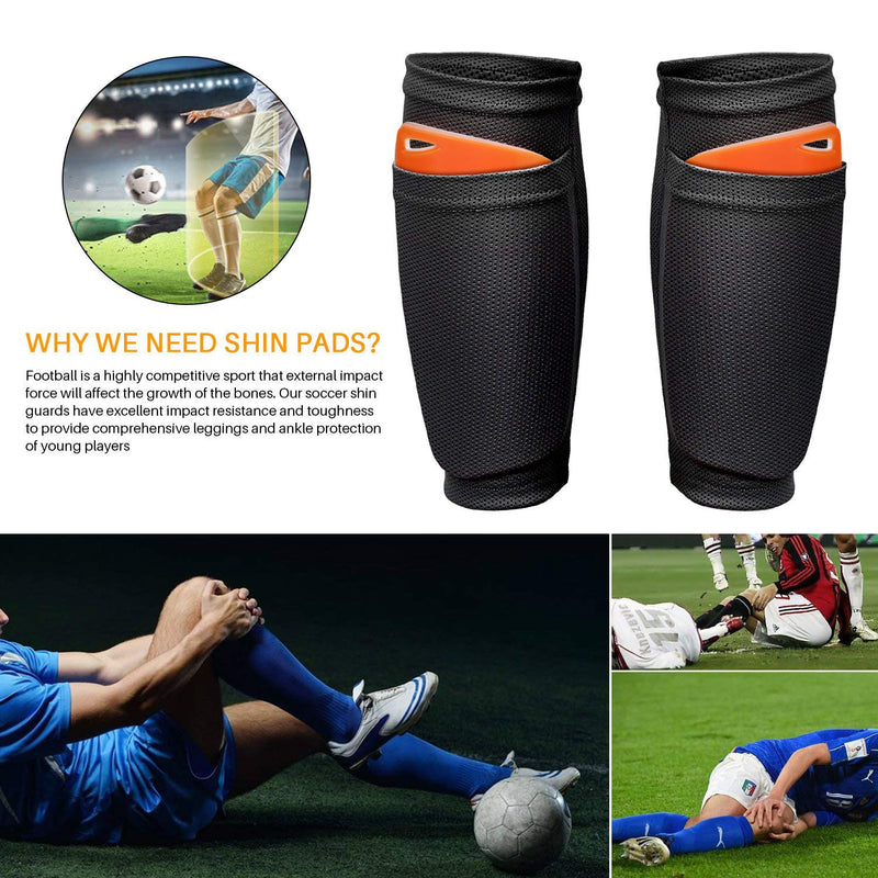 Adult Youth Kids Soccer Shin Guards with Compression Calf Sleeves - 1 Pair Shin Pads + 1 Pair Calf Sleeves Lightweight Breathable Leg/Calf Protective Guards Soccer Equipment Medium (Adult/Youth) black - BeesActive Australia