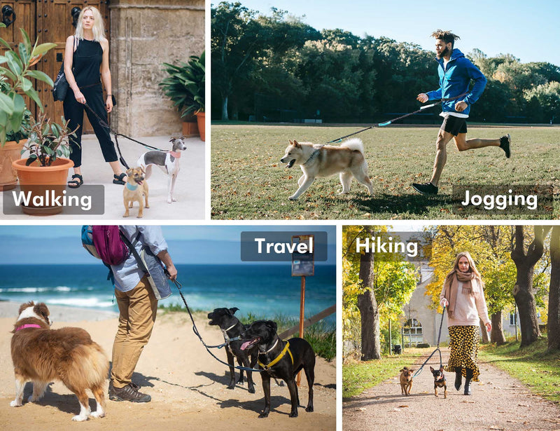 Hands Free Dog Leash, Double Dog Leash, MingXpets Waist Dog Running Leash for Comfortable Walking Jogging Training Hiking, Long Padded No Tangle 360° Swivel Clasp Adjustable Dual Dog Lead Leashes - BeesActive Australia