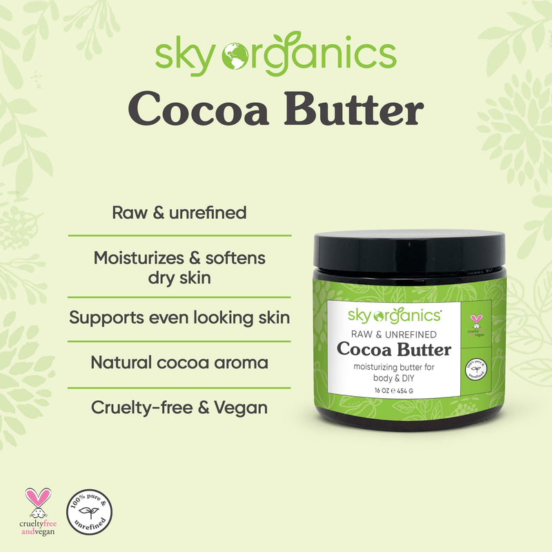 Cocoa Butter by Sky Organics (16 oz) Pure Unrefined Raw Cocoa Butter for Body, Hair and DIY Raw Cocoa Body Butter Natural Cocoa Butter 1 Pound (Pack of 1) - BeesActive Australia