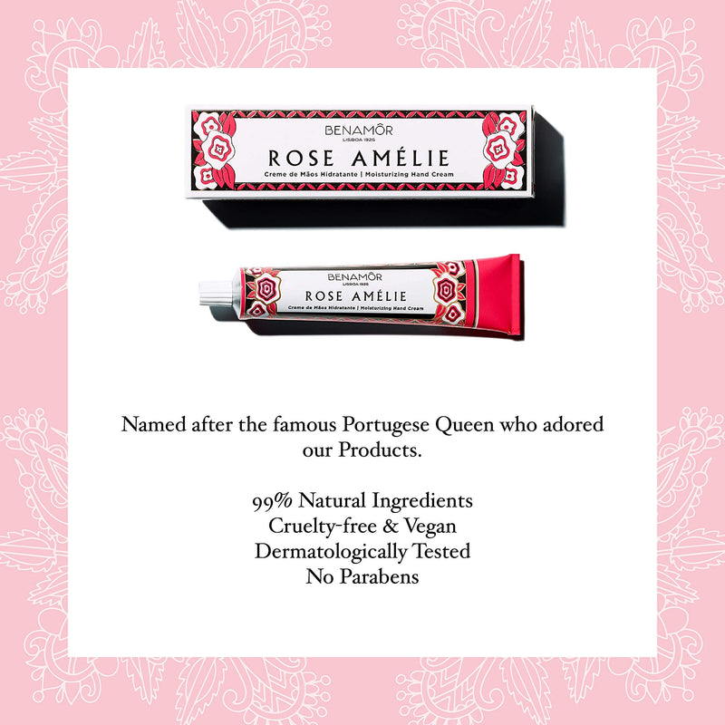 Benamôr Rose Amelie Moisturizing Hand Cream | Rose Scented Hand Cream with Shea Butter | Argan Oil Women’s Hand Lotion with Rose Scent | Natural Hand Cream with Rose | Travel Size Hand Lotion in Tubes 50 mL - BeesActive Australia