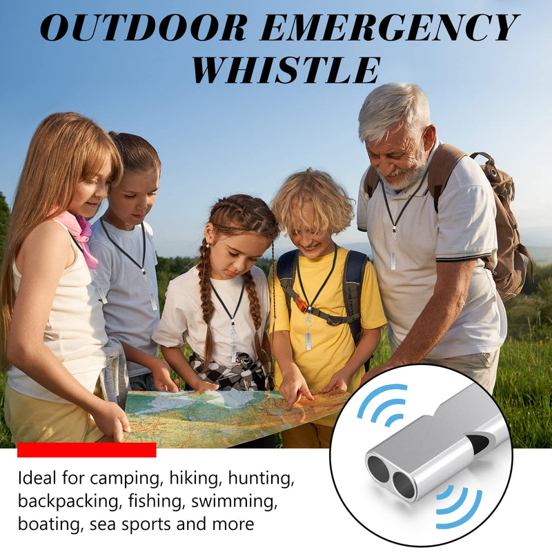 Hoteam 20 Pcs Aluminum Emergency Whistle Double Tubes Survival Safety Whistle with Lanyard Keychain Loud Whistle for Outdoor Camping Hiking Hunting Fishing Boating Kayak Signaling - BeesActive Australia