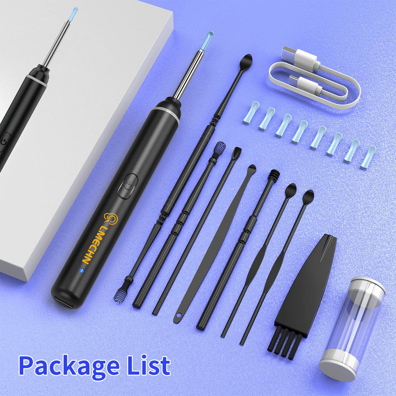 LMECHN Ear Wax Removal 1920P Wireless Ear Cleaner Otoscope with 8pcs Cleaning Kit 3.0mm Visual Ear Camera with 6 LED Lights Portable Endoscope Remover for iPhone, Ipad & Android Smart Phones (Black） Black - BeesActive Australia