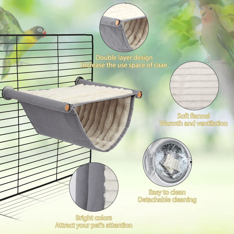 BWOGUE Winter Warm Bird Nest Bed Hanging Hammock Snuggle Hut Parrot House Tent Toy Bird Cage Perch for Parakeet Budgies Cockatiels Lovebird Cockatoo Finch Hamster Chinchilla Guinea Pig Grey - BeesActive Australia
