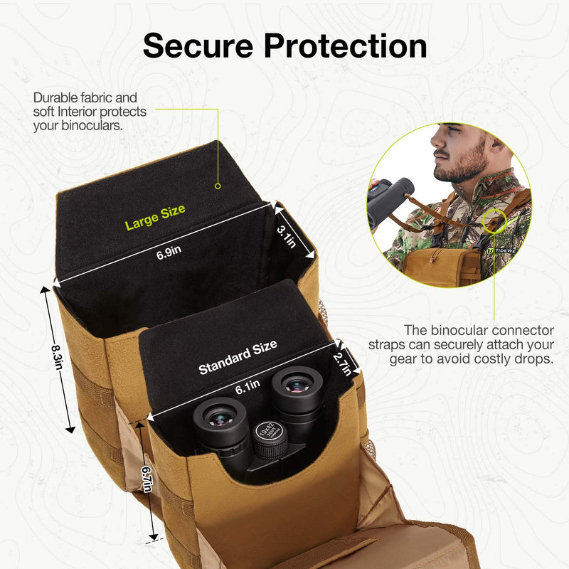 TIDEWE Bino Harness with Rangefinder Pouch & Rain Cover, Durable Lightweight Portable Binocular Pack for Hunting, Hiking Standard Size Brown - BeesActive Australia