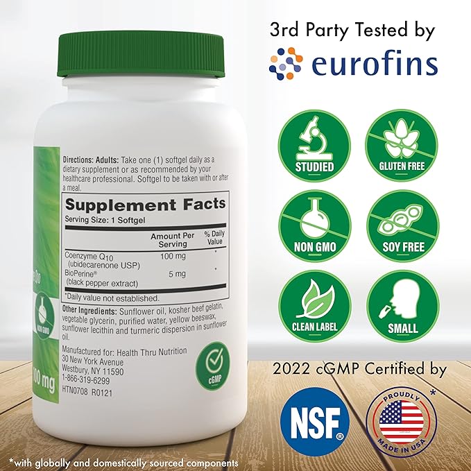 Health Thru Nutrition Coq10 with Bioperine 100Mg High Absorption No GMO No Soy, 100% Natural Coenzyme Q-10 120 Softgels - BeesActive Australia