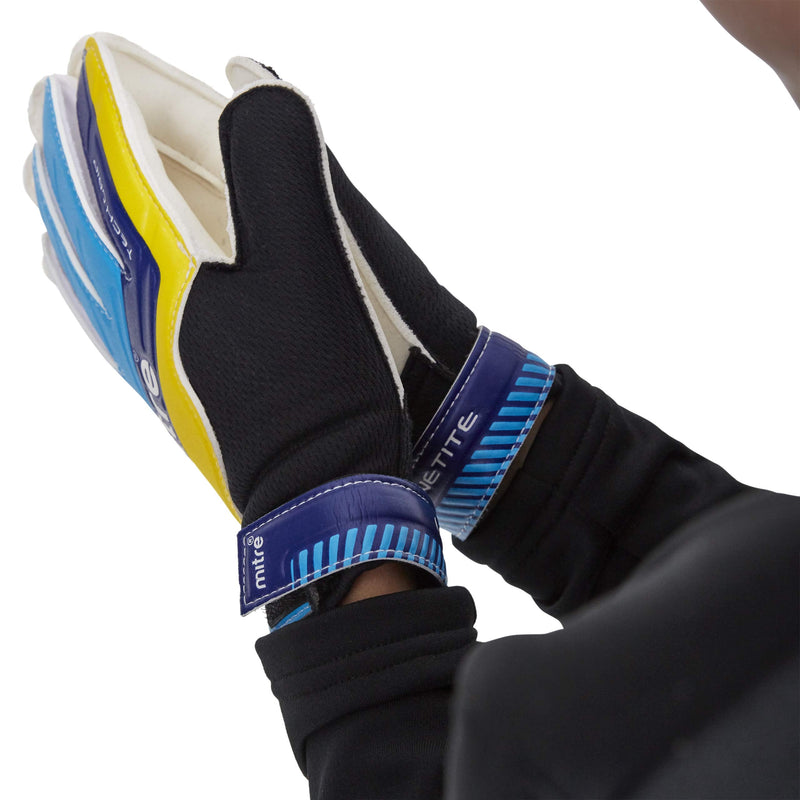 Mitre Magnetitie Soccer Goalie Gloves 8 Black/Cyan/Yellow - BeesActive Australia