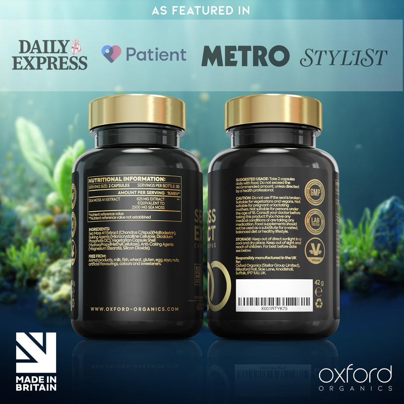 Advanced Sea Moss Capsules 2500mg | High Strength 4:1 Sea Moss Extract | 60 Vegan Capsules | Natural Iodine Supplement, Harvested & Made from Wild Seamoss (not Sea Moss Tablets) | Made in The UK - BeesActive Australia