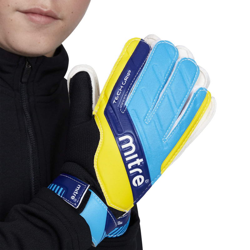 Mitre Magnetitie Soccer Goalie Gloves 8 Black/Cyan/Yellow - BeesActive Australia