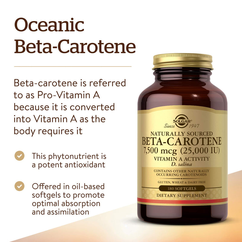 Solgar Natural Source Oceanic Beta Carotene Softgels - Pack of 180 - Fight Free Radicals - For Daily Use - Gluten Free, Gold - BeesActive Australia