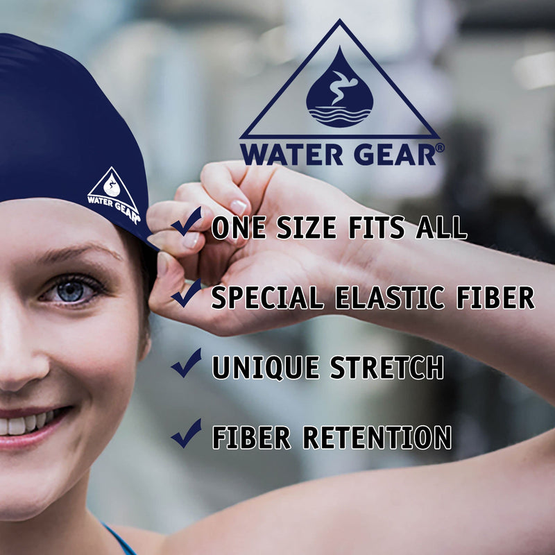 Water Gear Silicone Adult Swim Cap - Flexible Unisex Waterproof - Great for Short and Long Hair - Improve Your Performance - Women Men and Teens -Triathlon Swimmers and Athletes Navy - BeesActive Australia