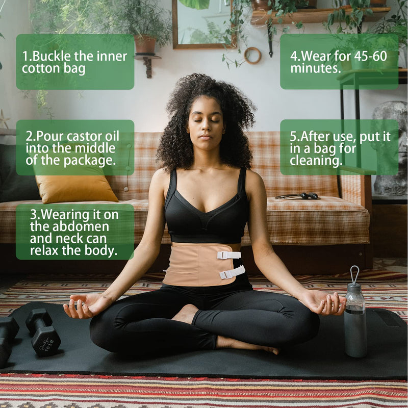 LALASTYLE Castor Oil Pack Wrap Kit, Reusable Organic Castor Oil Pack with Adjustable Elastic Strap, Soft Comfortable Neck Castor Oil Pack for Liver Detox Insomnia Constipation Muscle Pain - BeesActive Australia