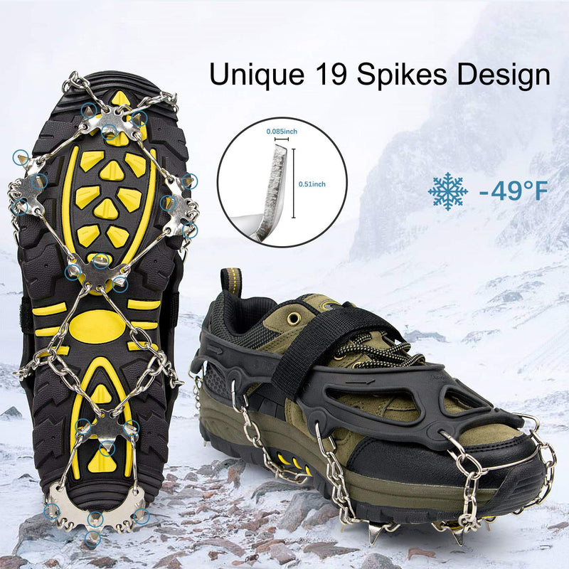 Crampons Ice Cleats for Shoes and Boots Women Men Kids Anti Slip 19 Spikes Stainless Steel Microspikes for Hiking Fishing Walking Climbing Jogging Mountaineering Black Medium - BeesActive Australia