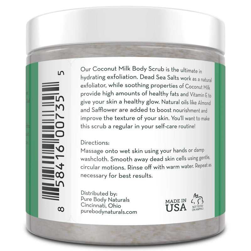 Exfoliating Body Scrub with Hydrating Coconut Milk and Detoxifying Dead Sea Salt, Moisturizing Exfoliating Scrub by Pure Body Naturals, 12 Ounce (Packaging Varies) - BeesActive Australia