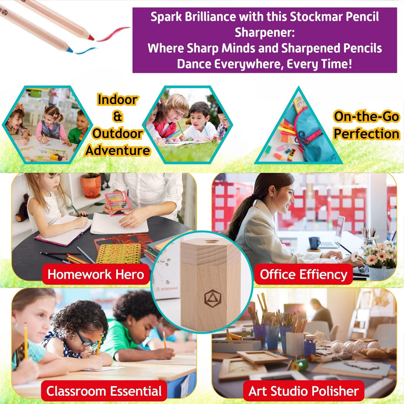 Stockmar Dual Pencil Sharpener FSC Lime Wood for Thin and Thick Pencils - Triangular and Hexagonal Shape - Colour Giants Stockmar, Waldorf Art Supplies, Made in Germany - BeesActive Australia