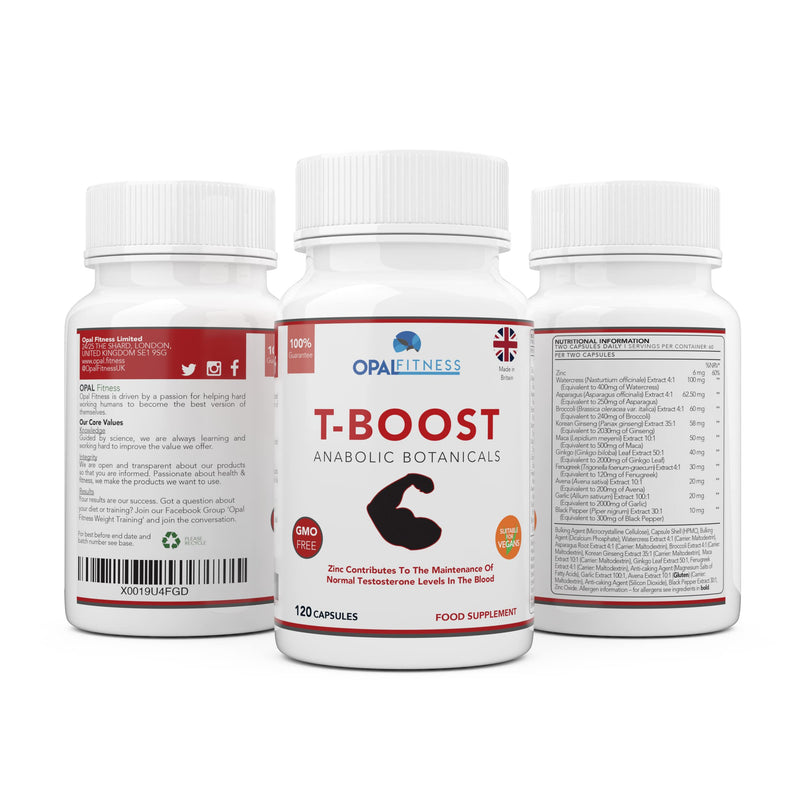 Testosterone And Libido Booster For Men By Opal Fitness - Anabolic Male Enhancing Vegan Capsules With Maca Root, Ginkgo Biloba, Korean Ginseng - Reduce Stress & Cortisol - Produced In The UK - 120 Capsules - BeesActive Australia