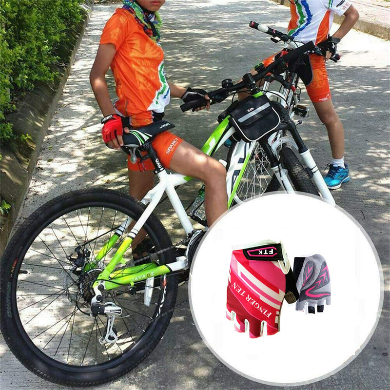 Kids Junior Cycling Gloves Outdoor Sport Road Mountain Bike, Fit Boy Girl Youth Age 2-10, Gel Padding Bicycle Half Finger Pair Pink X-Large - BeesActive Australia