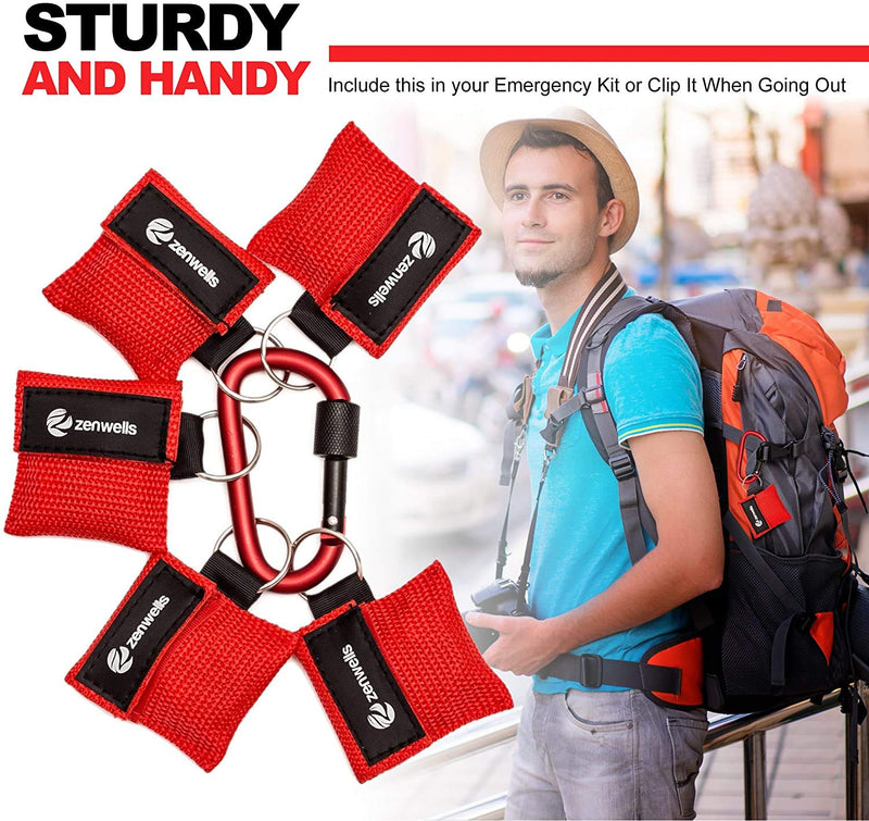 kuou 5 Pcs CPR Mask Keychain Ring, Emergency Kit Face Shield for First Aid or AED Training（red） - BeesActive Australia
