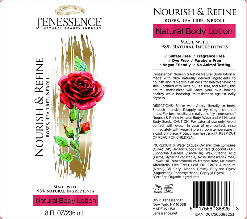 J'enessence Natural Body Lotion Rose, Neroli, Tea Tree, Therapeutic, Skin Nourish, Skin Refine, Parabens Free, Cruelty Free, Vegan - BeesActive Australia