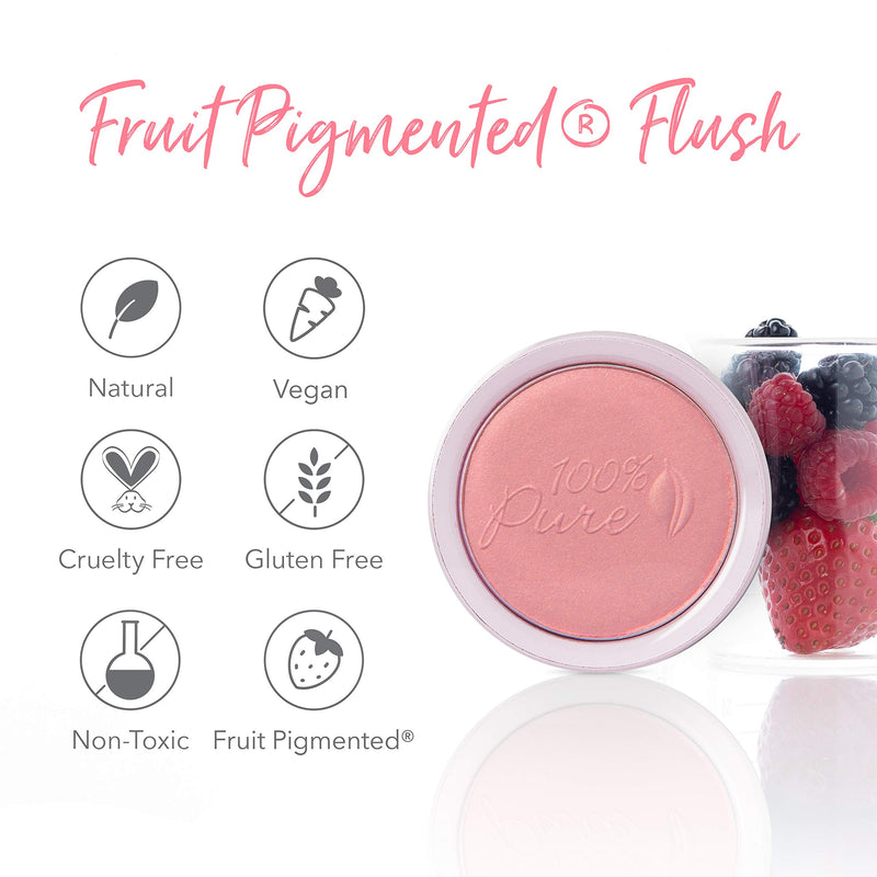 100% PURE Powder Blush (Fruit Pigmented), Chiffon, Soft Shimmery Finish, Nourishes Skin w/Rosehip Oil, Cocoa Butter, Natural Makeup (Soft Pink) - 1.81 oz 0.32 Ounce - BeesActive Australia