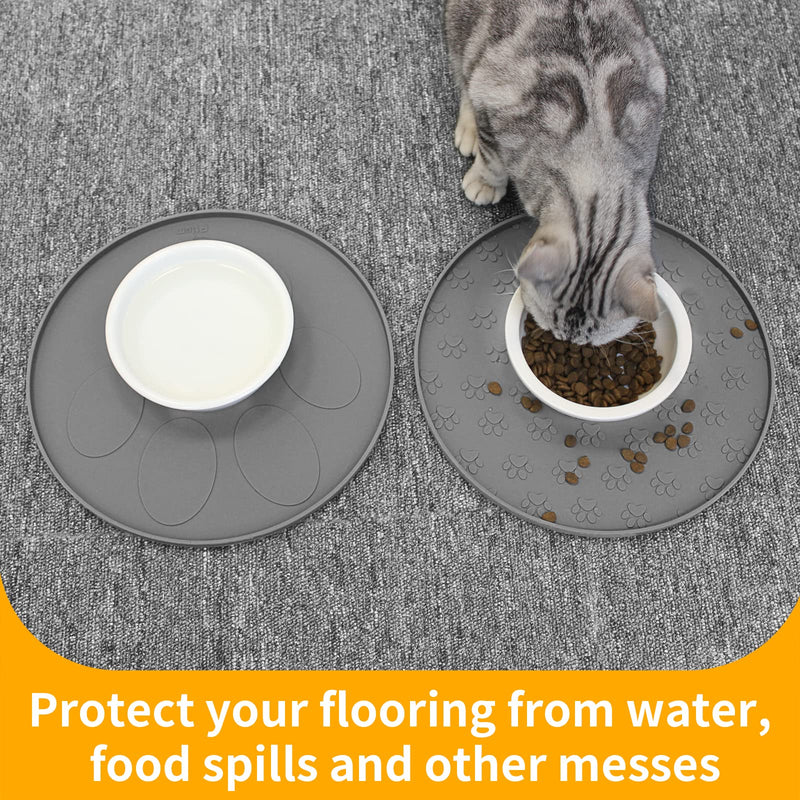 Ptlom Pet Placemat for Dog and Cat, Mat for Prevent Food and Water Overflow, Suitable for Small, Medium and Big Pet, Silicone Single Paw Grey - BeesActive Australia