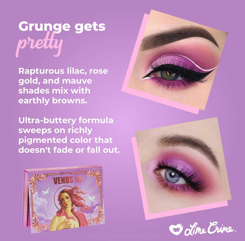 Lime Crime Venus 3 Eyeshadow Palettes - 8 Full Sized Matte and Metallic Eyeshadows - Dreamy Pinks & Purples - Buttery Smooth Formula - Mirrored Box - Vegan - BeesActive Australia