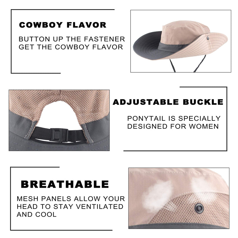[AUSTRALIA] - Women’s Ponytail Summer Sun Wide Brim Hat Adjustable Foldable Safari Fishing Cap Pink One Size 