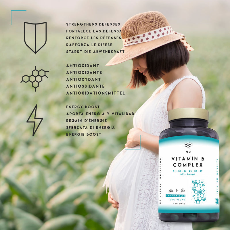 Vitamin B Complex High Strength. Vitamin B12, B9 (folic Acid), B7 (Biotin), B6, B5, B3, B2, B1,Inositol. Improves Mental Performance and Reduces Fatigue. 150 Capsules. Vegan. CE. N2 Natural Nutrition - BeesActive Australia