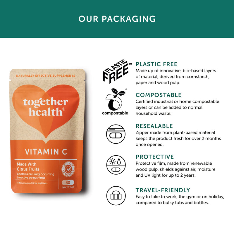 Vitamin C � Together Health � with Organic Citrus Fruits � Gentle & Easily Absorbed � Includes Naturally Occurring Bioflavonoids � Vegan Friendly � Made in The UK � 30 Vegecaps 30 Count (Pack of 1) - BeesActive Australia