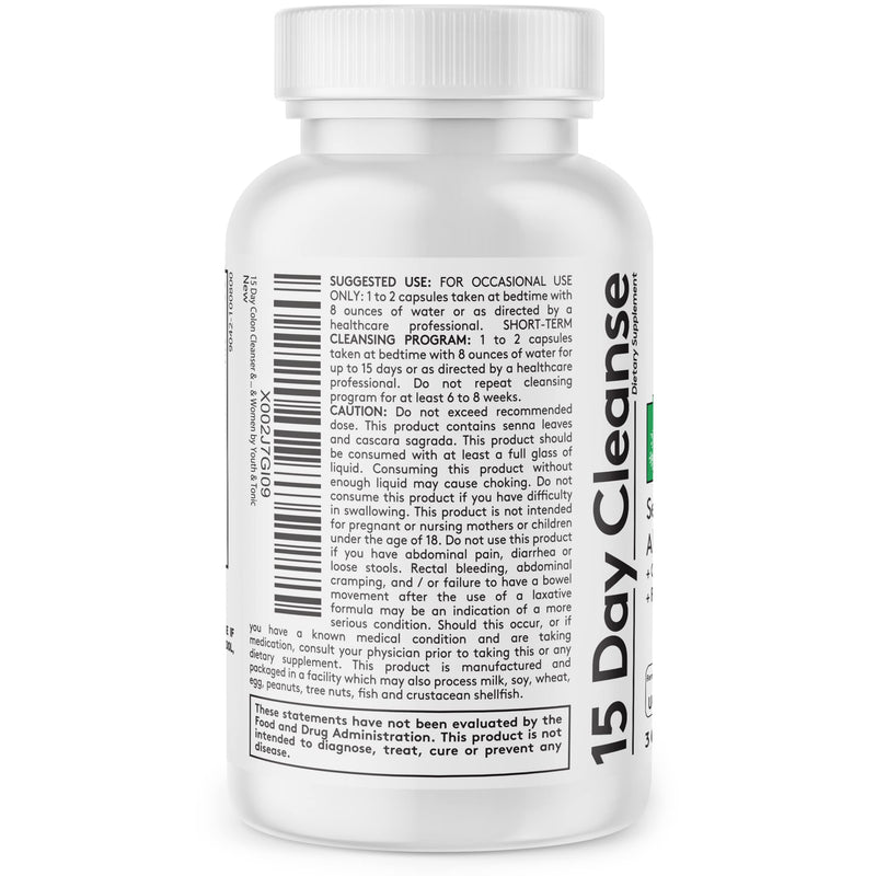 Youth & Tonic 15 Day Colon Cleanser & Detox for Waste Loss to Feel Lighter or Break The Plateau | Natural Cleanse Pills for Belly Bloat for Men & Women | 30 caps - BeesActive Australia