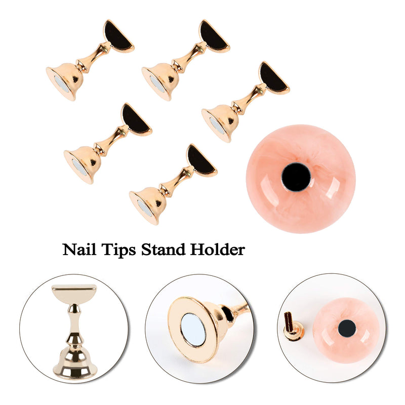 ANGNYA Nail Tips Stand Holders Magnetic Alloy Oval Practice Stand Base Nail Art Display Manicure Tool (Pink) Pink - BeesActive Australia
