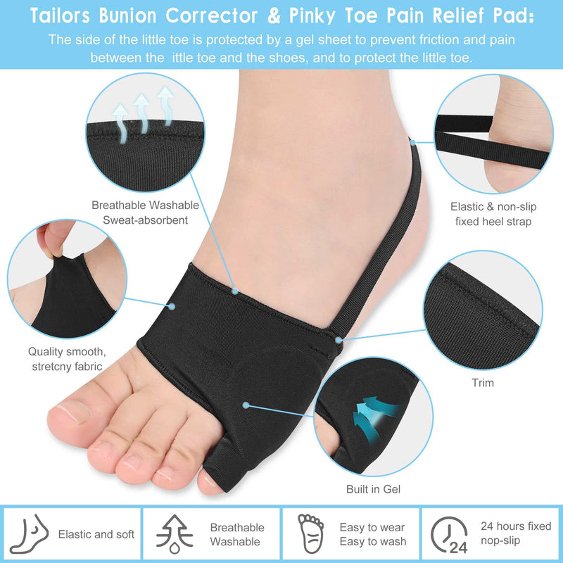 DYKOOK Tailors Bunion Corrector 1Pair Bunionette Sleeves Built-in Gel Pads Silicone Cover Guard With Non-slip Strap to Relief Bunion Pinky Toe Pain, Straighten Bunionette,Overlapping toe(Black-Large) L Black - BeesActive Australia