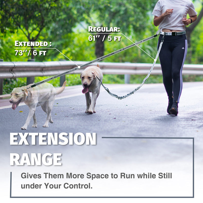 JC HOUSE Hands Free Dog Leash with Waist Belt Lifetime Replacement, Dual Handle Bungee Leash for Running, Jogging, Hiking and Walking, for Medium and Large Dogs Grey - BeesActive Australia