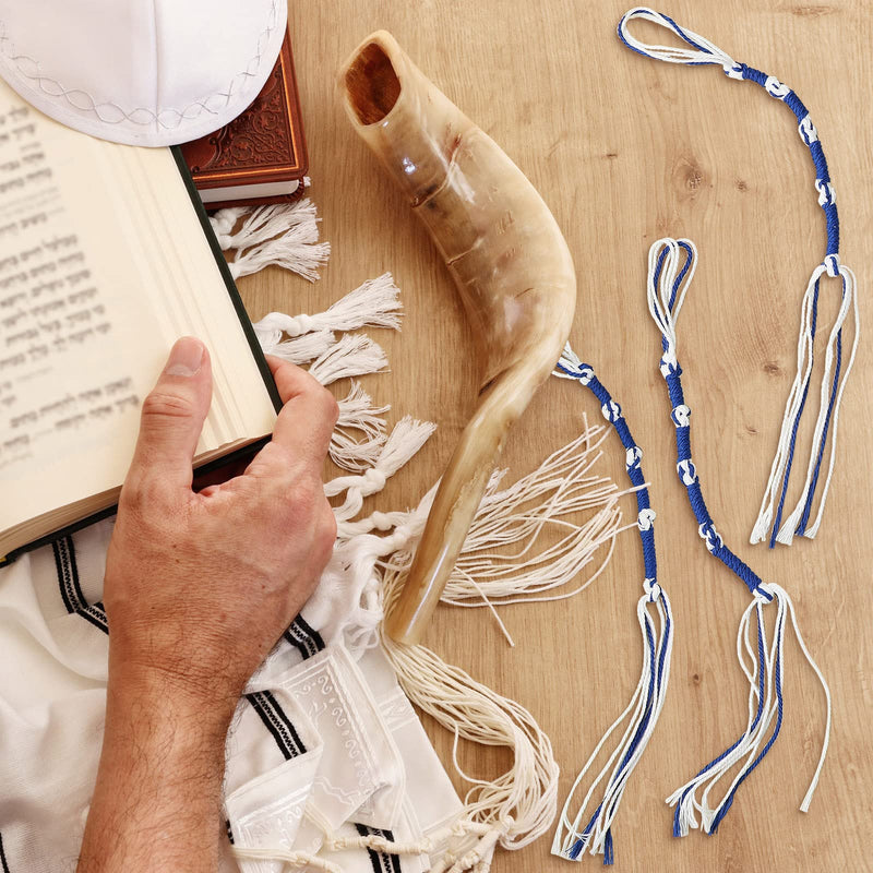 Tzitzits White with Blue Thread Royal Blue Small Tassels Prayer Shawl Accessories Fringes Home Decor Tassels (8 Pieces) Blue, White 8 - BeesActive Australia