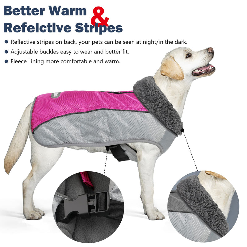 Dog Winter Coat, Ripstop Dog Jacket with Reflective Stripes, Christmas Waterproof Dog Sweater with Harness Hole, Warm Pet Winter Vest for Small Medium Extra Large Dogs 2XL Rosy Red - BeesActive Australia