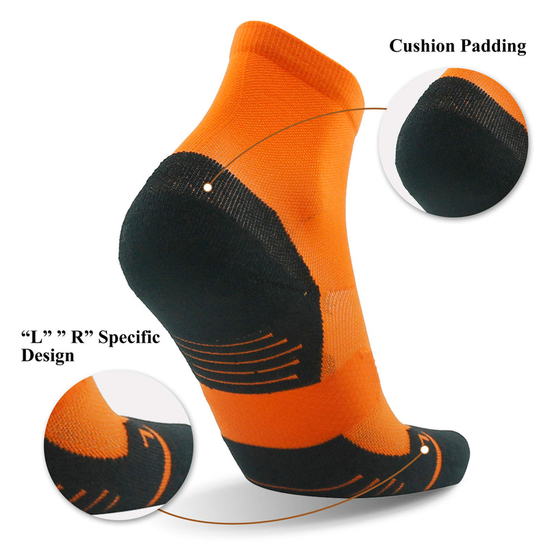 [AUSTRALIA] - Running Socks Ankle Support, HUSO Men Women High Performance Arch Compression Cushioned Quarter Socks 1,2,3,4,6 Pairs Z 1 Orange 