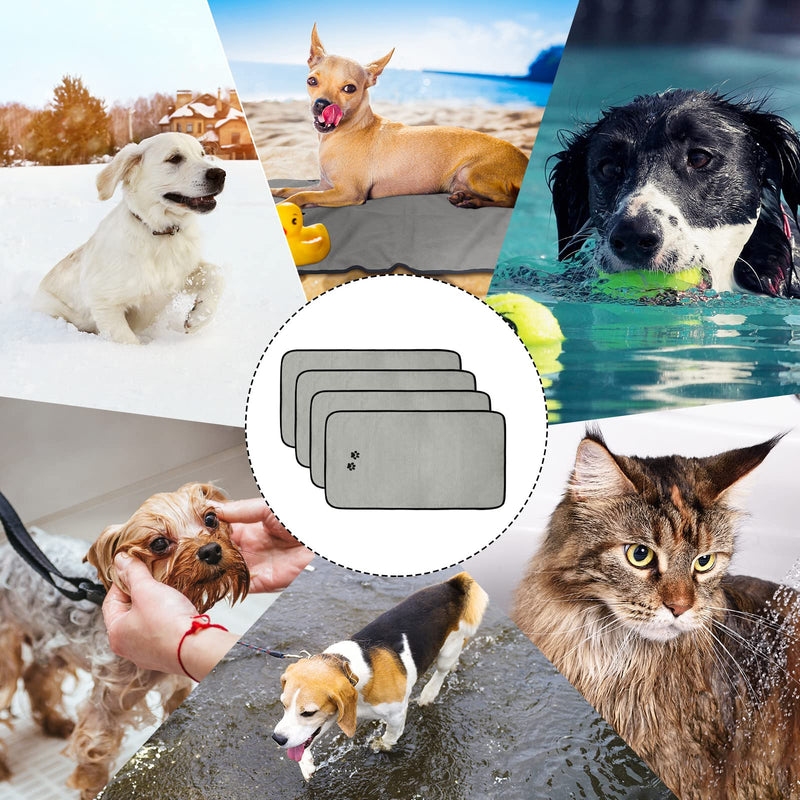 4 Pack Dog Towels for Drying Dogs Microfiber Dog Towel Soft Absorbent Pet Bath Towel Dog Drying Grooming Towel with Embroidered Paw for Pet Dogs Cats Bathing and Grooming 35 x 20 Inch Gray - BeesActive Australia