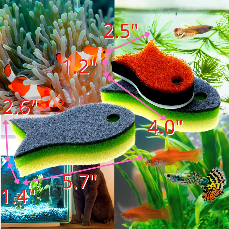 3 Packs Aquarium Fish Shape Glass Cleaner Sponge, 4 Kinds of Density Cleaning Sponge for Glass Walls, Fish Tank Scraper Pad for Glasses Aquariums - Hand Held Cleaner Scrubber Pad, Limpiador acuarios - BeesActive Australia
