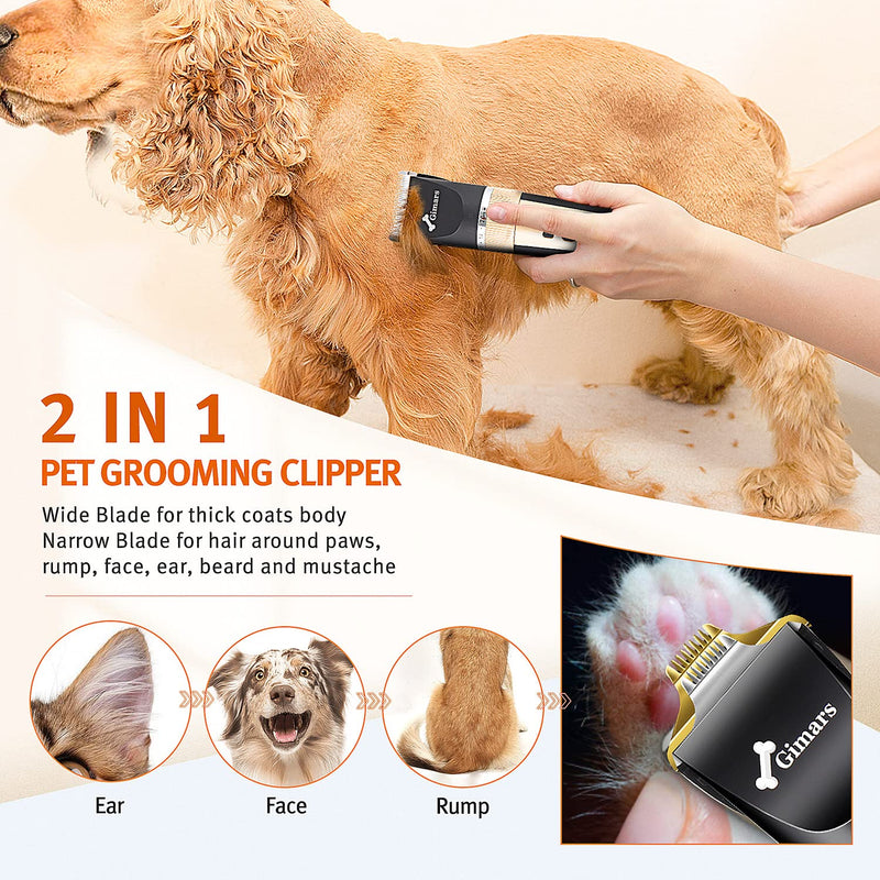 Gimars 3-Speed Low Noise Dog Hair Clippers, Rechargeable Cordless Quiet Electric LCD Display Pet Hair Thick Coats Grooming Clippers Trimmers Kit Dog Shaver Set for Dogs Cats Pet Horse 2 in 1 - Titanium Blade - BeesActive Australia