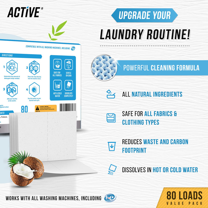 Laundry Detergent Sheets Eco Washing Strips - 80 Loads, Liquidless Fresh Scented Clothes Washer Sheet, Zero Waste Travel Laundry Strip, Dissolvable Space Saving Sheets for HE - Linen Scent Fresh Scent - BeesActive Australia