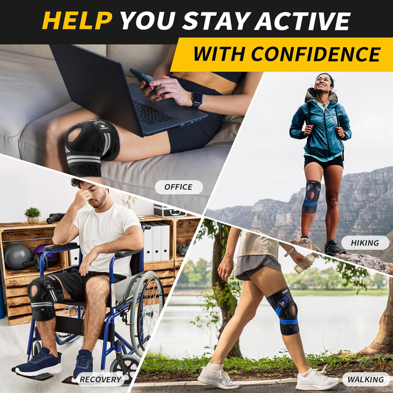 CAMBIVO Anti-chafing Knee Brace for Knee Pain with Side Stabilizers for Women and men, Adjustable Compression Knee Support with Patella Gel Pads, Relief Meniscus Tear, ACL, MCL, Arthritis (1 Pack) Medium Blue - BeesActive Australia