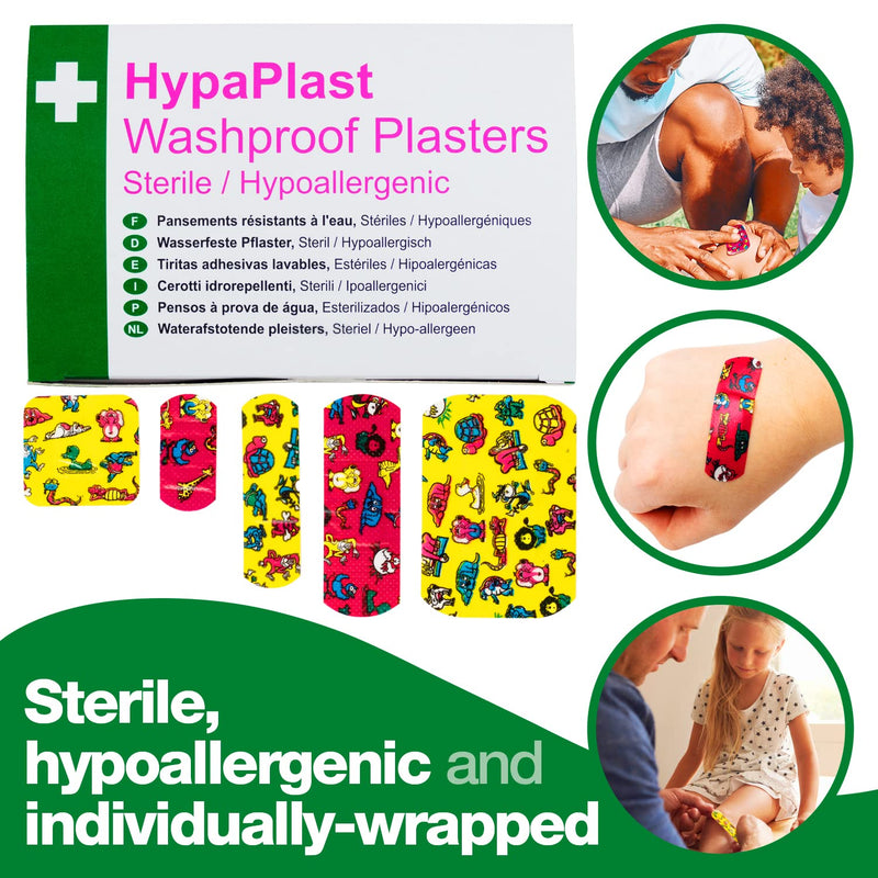 Safety First Aid Group HypaPlast Children's Washproof Plasters, Assorted (Pack of 100) Sterile Hypallergenic Children's Plasters - BeesActive Australia