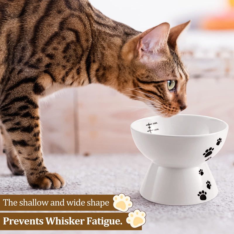 Yedio Porcelain Raised Cat Bowls, Cat Food Bowl with Anti Slip Band, Stress Free, Elevated Porcelain Pet Bowl Protect Pet's Spine, Backflow Prevention, Dishwasher Safe, White 15 oz - BeesActive Australia