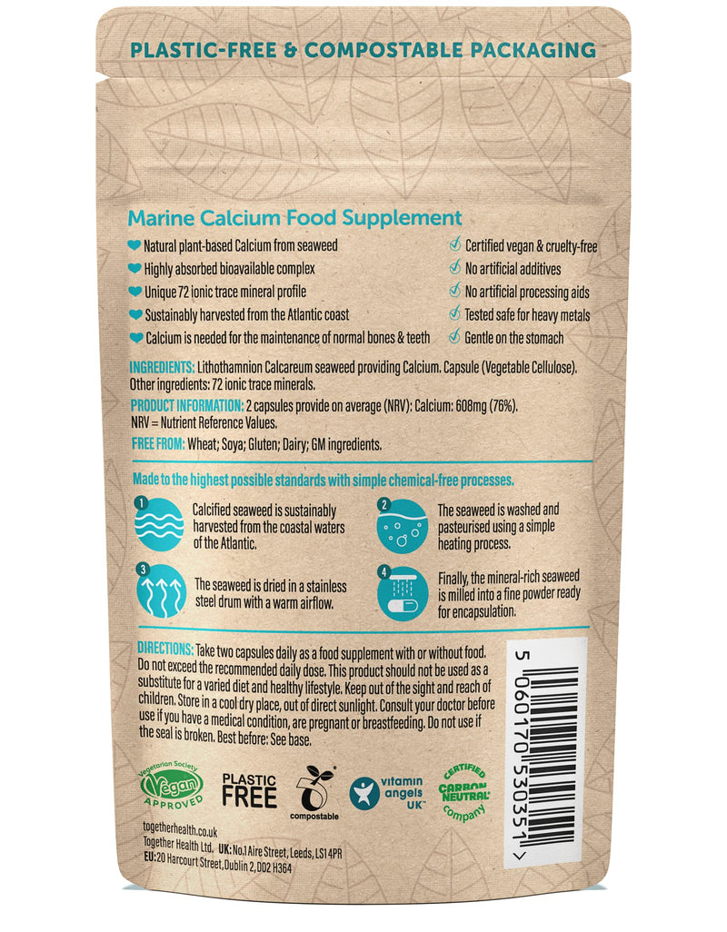 Calcium � Together Health � Seaweed-Based Calcium � 72 Trace Minerals � Vegan Friendly � Made in The UK � 60 Vegecaps Unflavoured 60 Count (Pack of 1) - BeesActive Australia