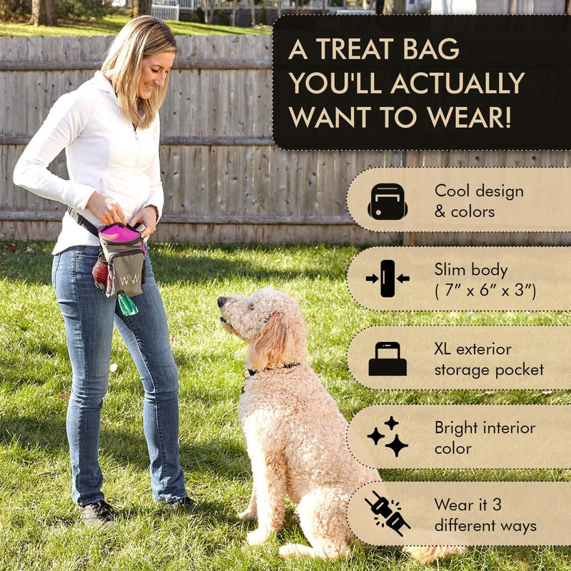 WOLF IN WINTER© Pet, Dog or Horse Treat Pouch Bag with Neoprene Split Top Patent-Pending - Stylish, Quality Dog Training Treat Pouch with XL Shoulder Strap, Belt and Clip, Exterior Storage Pocket - BeesActive Australia