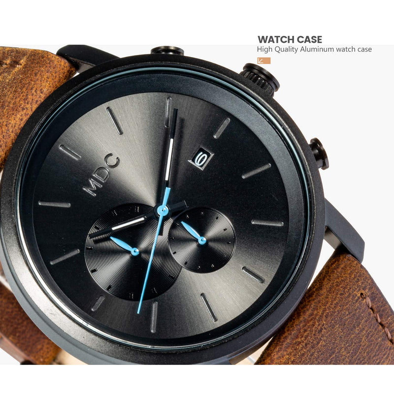Infantry MDC Mens Black Watch Fashion, Chronograph Quartz Wrist Watches for Men, with Auto Date Waterproof, Genuine Leather Strap Brown - BeesActive Australia