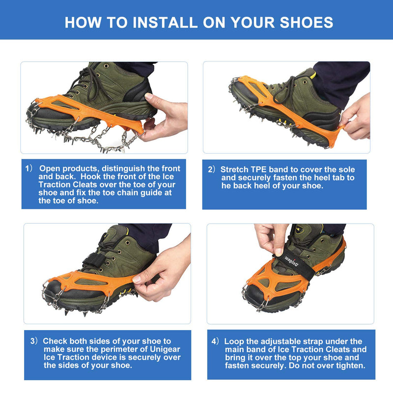 Unigear Traction Cleats Ice Snow Grips with 18 Spikes for Walking, Jogging, Climbing and Hiking Orange X-Large - BeesActive Australia