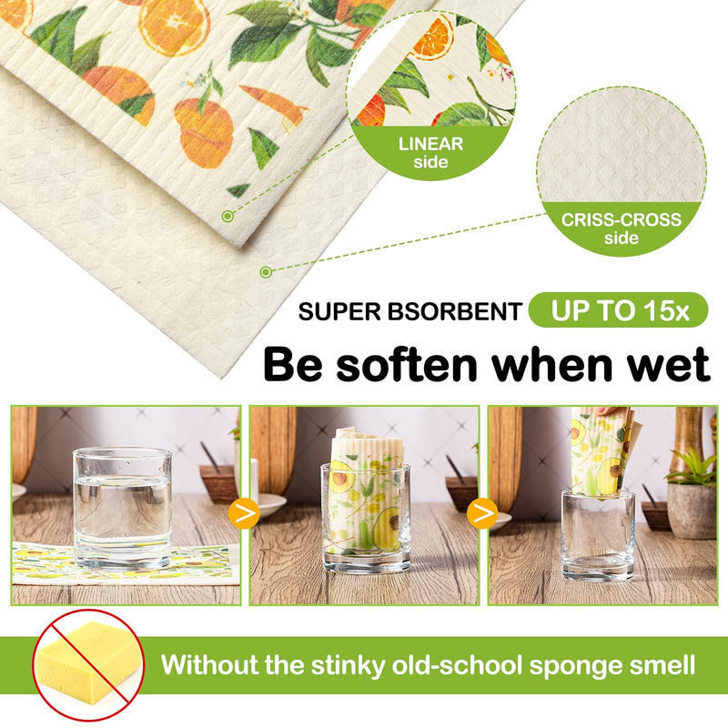 Patelai 6 Pieces Swedish Kitchen Dish Towels Kitchen Cloths Reusable Sponge Cleaning Cloths Absorbent Dish Cloth No Odor Hand Towel Quick Drying Washable Cleaning Wipes (Fruit Style) Fruit Style - BeesActive Australia